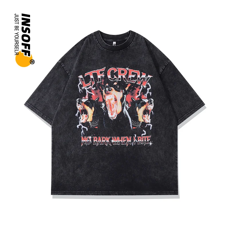 

Original Designer Doberman Gothic Printed Graphic 100% Cotton Washed Y2k Oversize Short Sleeve Tee Streetwear Summer Men T-shirt