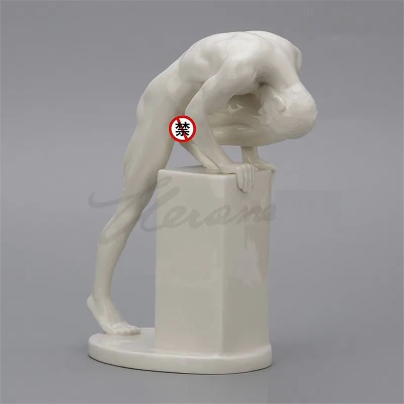 

Ceramic Naked Man Art Glazed Statue Nude Male Figurines White Figure Sculpture Creative Craft Home Decor Accessories Modern Gift