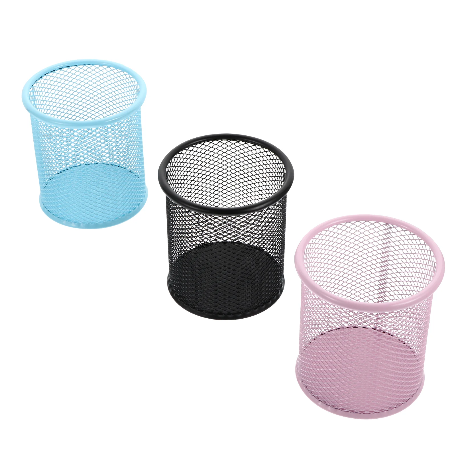 

3pcs Cylindrical Containers Iron Mesh Gel Pen Stationery Container for Office