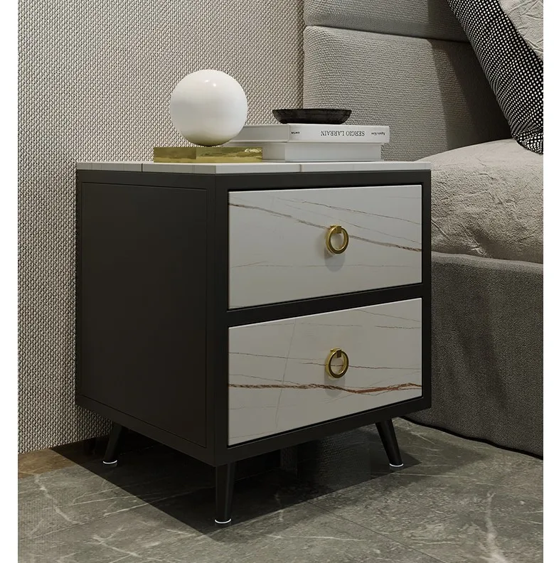 

Modern bedside table gloss white leather net red bedroom bedside cabinet solid wood soft cabinet minimalist Bedroom Furniture
