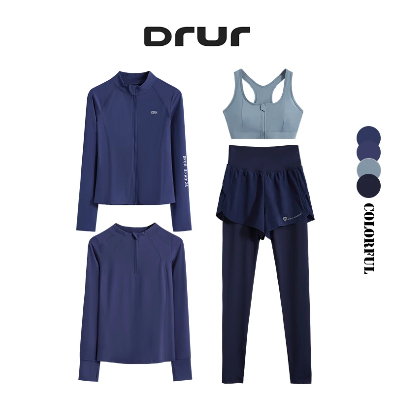 Фото DRUR 4 шт. костюм для йоги женский спортивный бюстгальтер леггинсы с высокой талией и комплекты курток спортивный наряд одежда для фитнеса и тренировок женская спортивная одежда №1