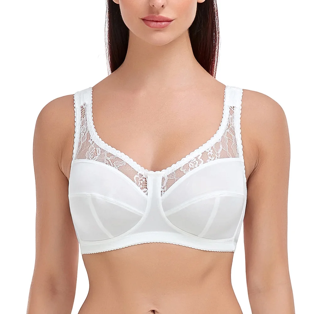 Women's Full Coverage Lace Bralette Comfort Unlined Jacquard Wireless Bras Plus Size Bra For Women B C D E F G H I Cup