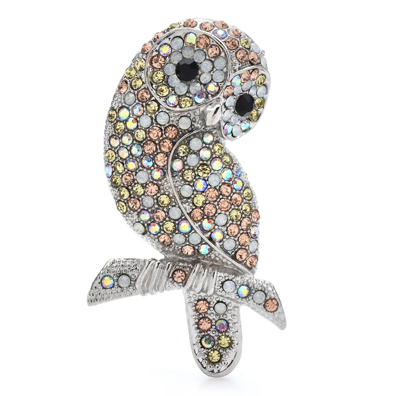 

Wuli&baby Sparkling Owl Brooches For Women Men 2-color Rhinestone Bird Animal Party Office Brooch Pin Gifts