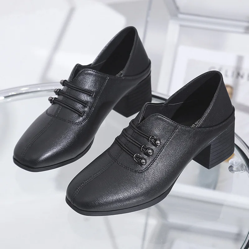 

Туфли женские кожаные, маленький размер, высокий каблук, Ретро стиль, королева, Ван-Джейн, толстая подошва, туфли на осень и зиму