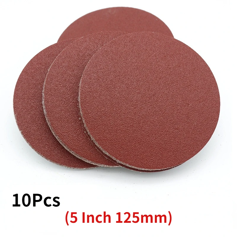 10PCS 5 Inch 125mm Aluminum Dry Sandpaper Sanding Discs Hook Loop For Stone Round Red Disk Sand Sheets Disc Self Adhesive
