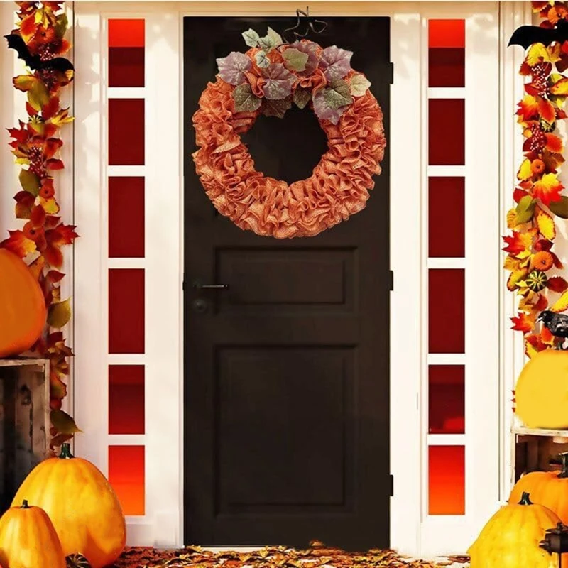 

1 Piece Autumn Wreaths Thanksgiving Pumpkin Wreath For Front Door Farmhouse,With Maple Leaves Decor