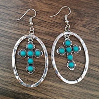 anglang ethnic style women drop earring cross charm green acrylic stone personality daily wearable female earring jewelry