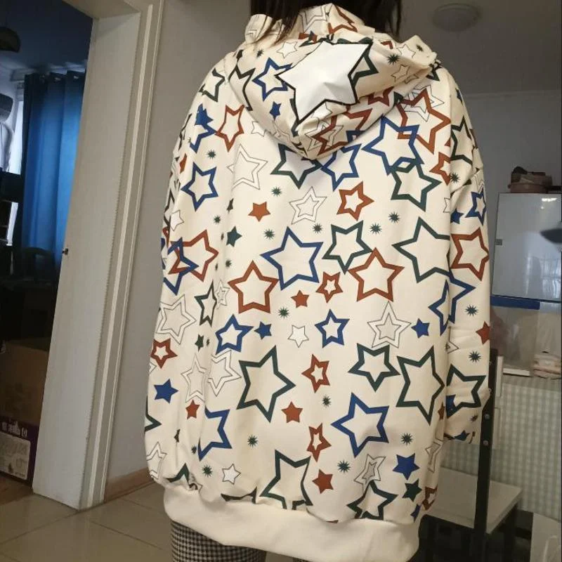 Y2k толстовки с принтом пятиконечной звезды женские свободные рубашки капюшоном