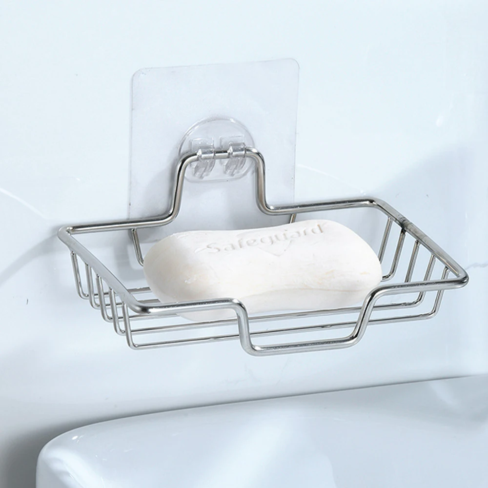 

Wall Mounted Soap Holder Self Adhesive High Quality Soap Rack Stainless Steel Soap Sponge Dish Soap Dishes Bathroom Accessories