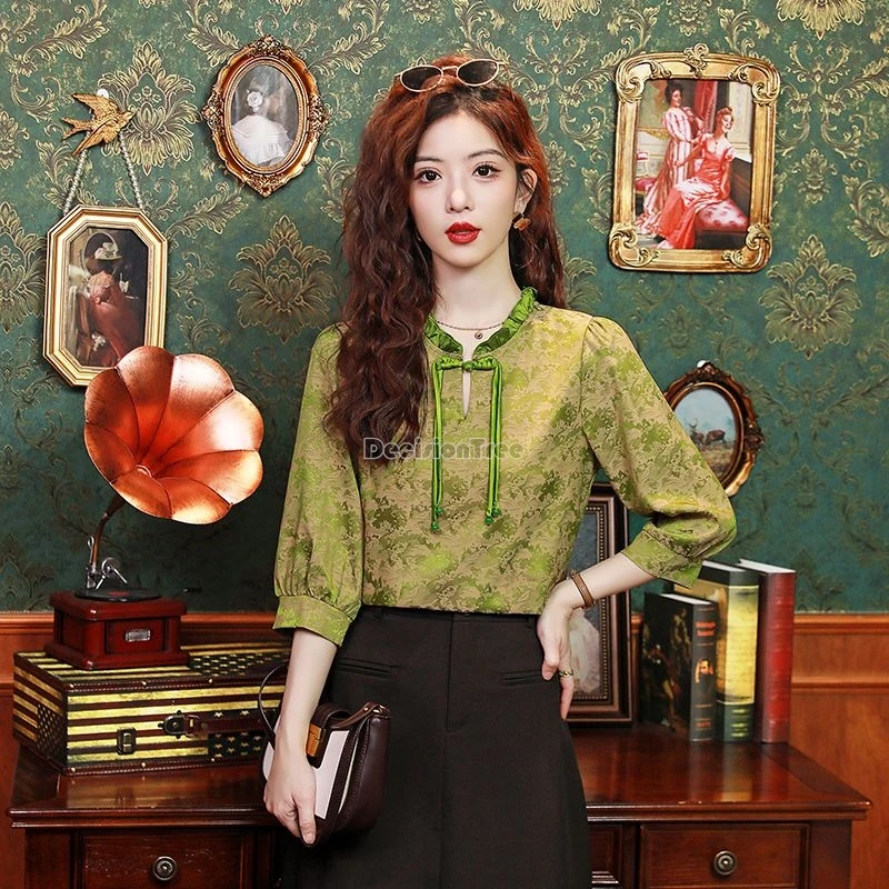 Женский жаккардовый костюм элегантный пикантный топ в китайском стиле с