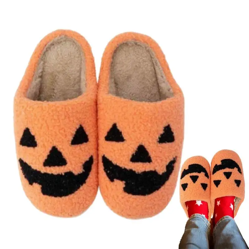 

Pumpkin Halloween Slippers Women Men Soft Plush Cozy Indoor Fuzzy Winter Home Footwear House Shoes Fashion For Gift