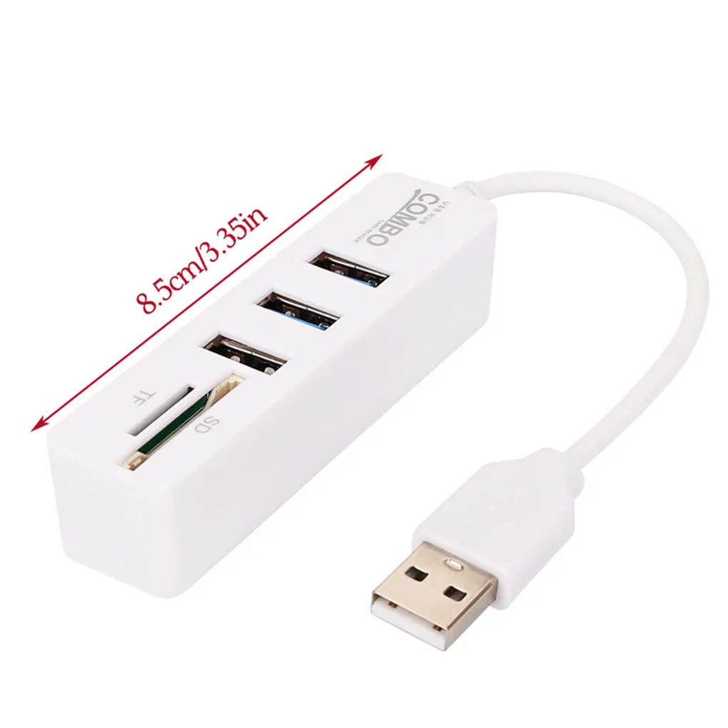 

3-портовый концентратор, внешний кардридер, портативный пластиковый USB-концентратор 2 0, сетевой адаптер, аксессуар для ПК