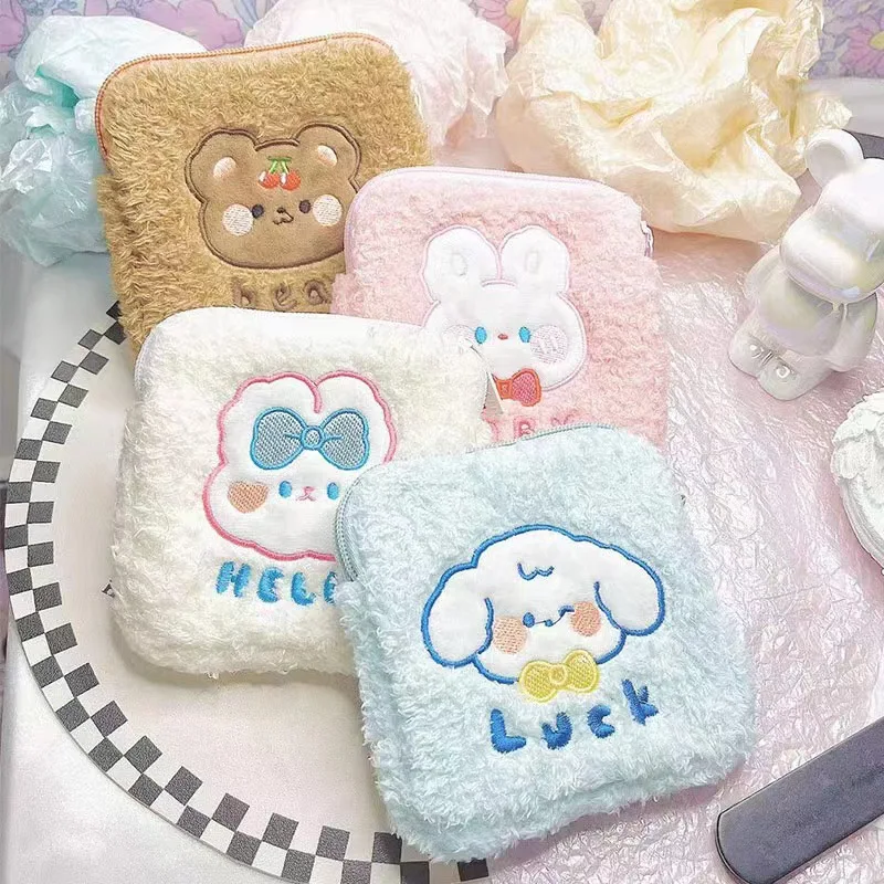 

Cute Plush Embroidery Tampon Sanitary Napkin Sanitary Pad Storage Bag Girl Lipstick Cosmetic Bag Key Coin Organizer Clutch Pouch
