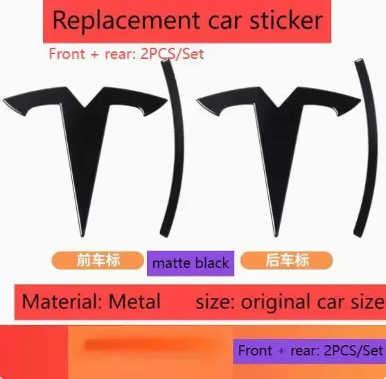 

Металлическая эмблема для Tesla-автомобиля, эмблема заднего багажника, подходит для модели 3 режима Y, замена логотипа, чернение задних и задних логотипов