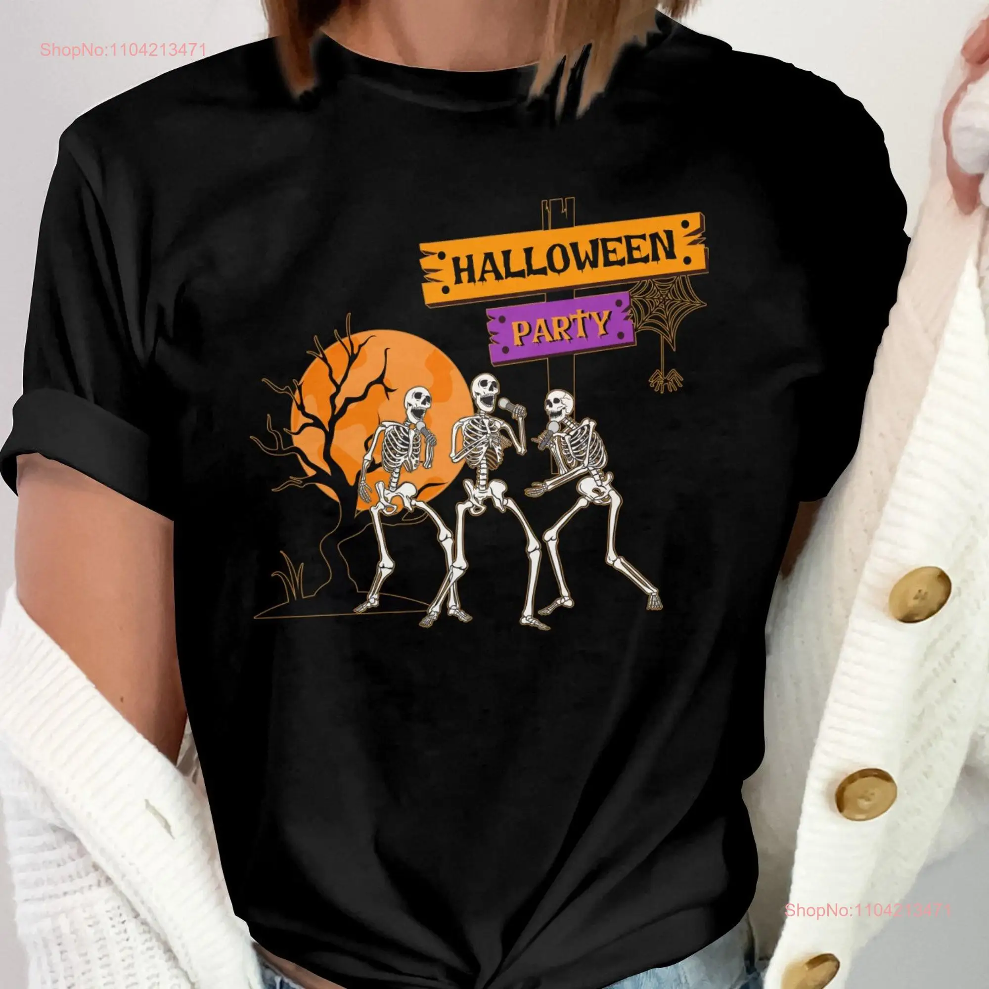 Halloween T Shirt Skeleton Dance Spooky Party Festive Holiday Costume SweaT long or short sleeves