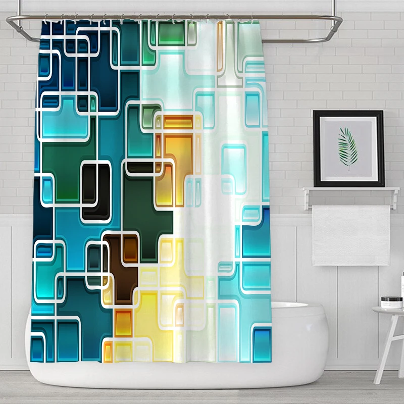 

Abstract Geometric Shower Curtains Colorful Gradient Waterproof Fabric Bathroom Decor Mosaic Bath Curtain With 12 Hooks