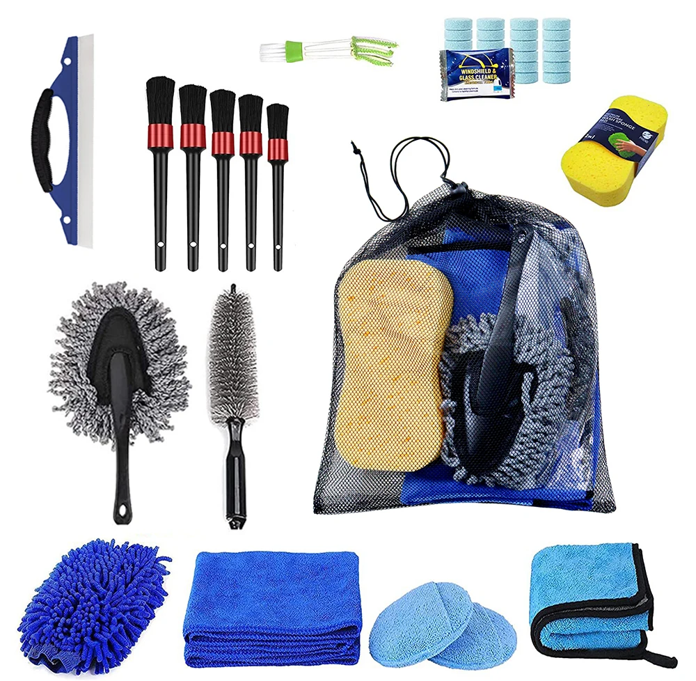 Car Wash Cleaning Tool Kit with Car Detail Brush Tire Brush Car Towel with Storage Bag Car Wash Kit