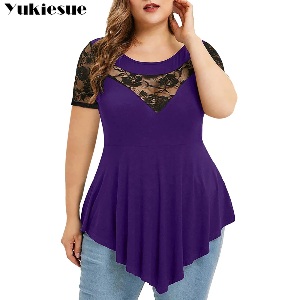 Женская Кружевная футболка с коротким рукавом размеры до 5XL |