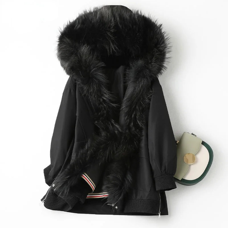 

Hooded Real Rex Rabbit Liner Parkas Female Winter 2023 Raccoon Fur Collar Coat Women Warm Jacket Manteau Femme Gxy806