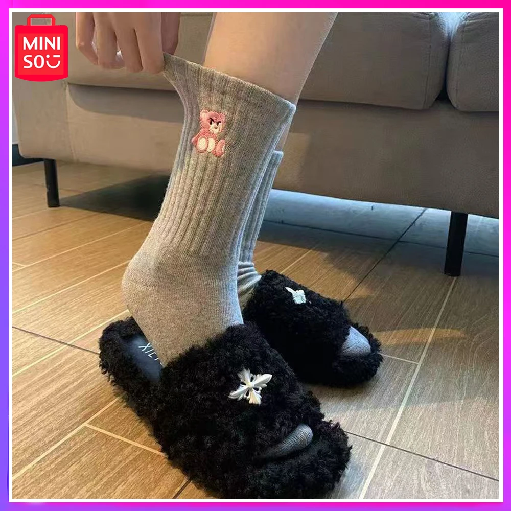 

Miniso Three-Dimensional Bear Strawberry Bear Stockings Sport Street Everything Spring Winter Cartoon Solid Color Christmas Gift