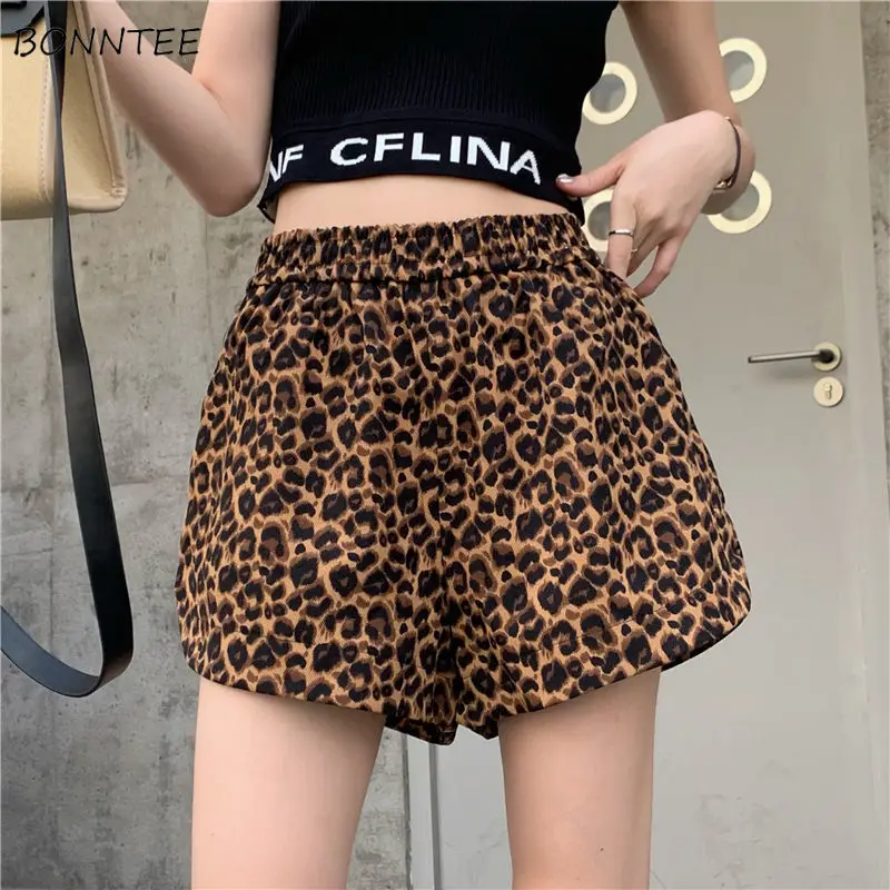 

Shorts Women Breathable Summer Cozy Lady Club Wear Fashion Vintage Leopard Empire Elastic Waist Ulzzang All-match Baggy Trouser