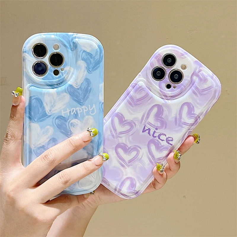 

Fashion Cute Blue Purple Love Heart Phone Case For iPhone 14 Pro Max 13 12 11 X XR XS Max 14 Plus Soft Silicone Shockproof Cover