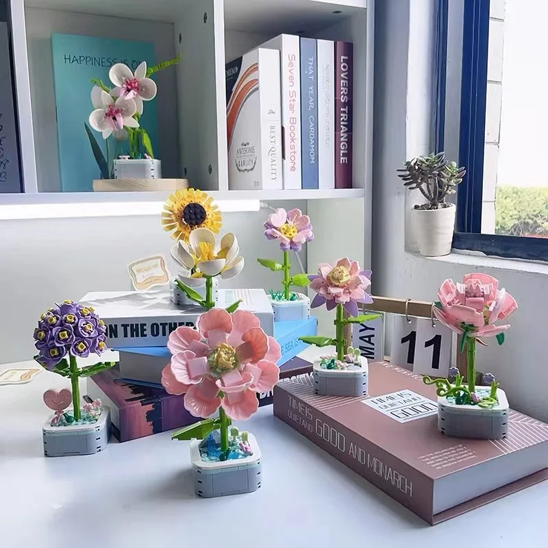 

New Bouquet Children Creative Mini Flower Assembled Building Block Kit Ornaments Children's Educational Toys Birthday Gifts