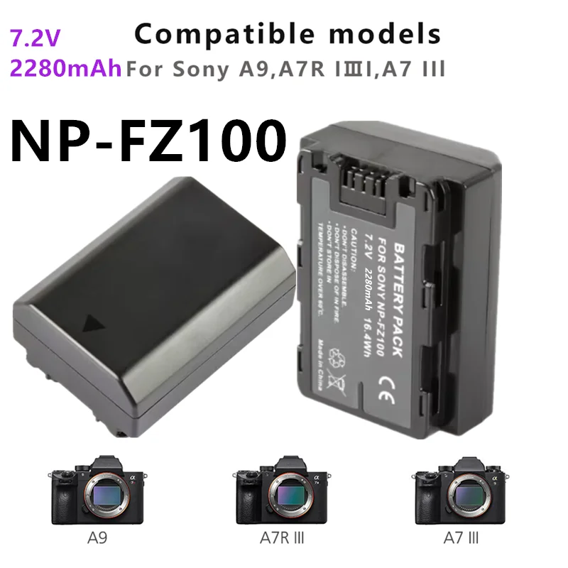 

7.4V 2280mAh NP-FZ100 NPFZ100 Battery Pack For A9 II / A7R IV / A7R III / A7 III / ILCE-9 ILCE9 ILCE-7RM3 ILCE-7M3 A6600