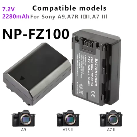 7,4 V 2280mAh NP-FZ100 NPFZ100 аккумулятор для A9 II / A7R IV / A7R III / A7 III / ILCE-9 ILCE9 ILCE-7RM3 A6600