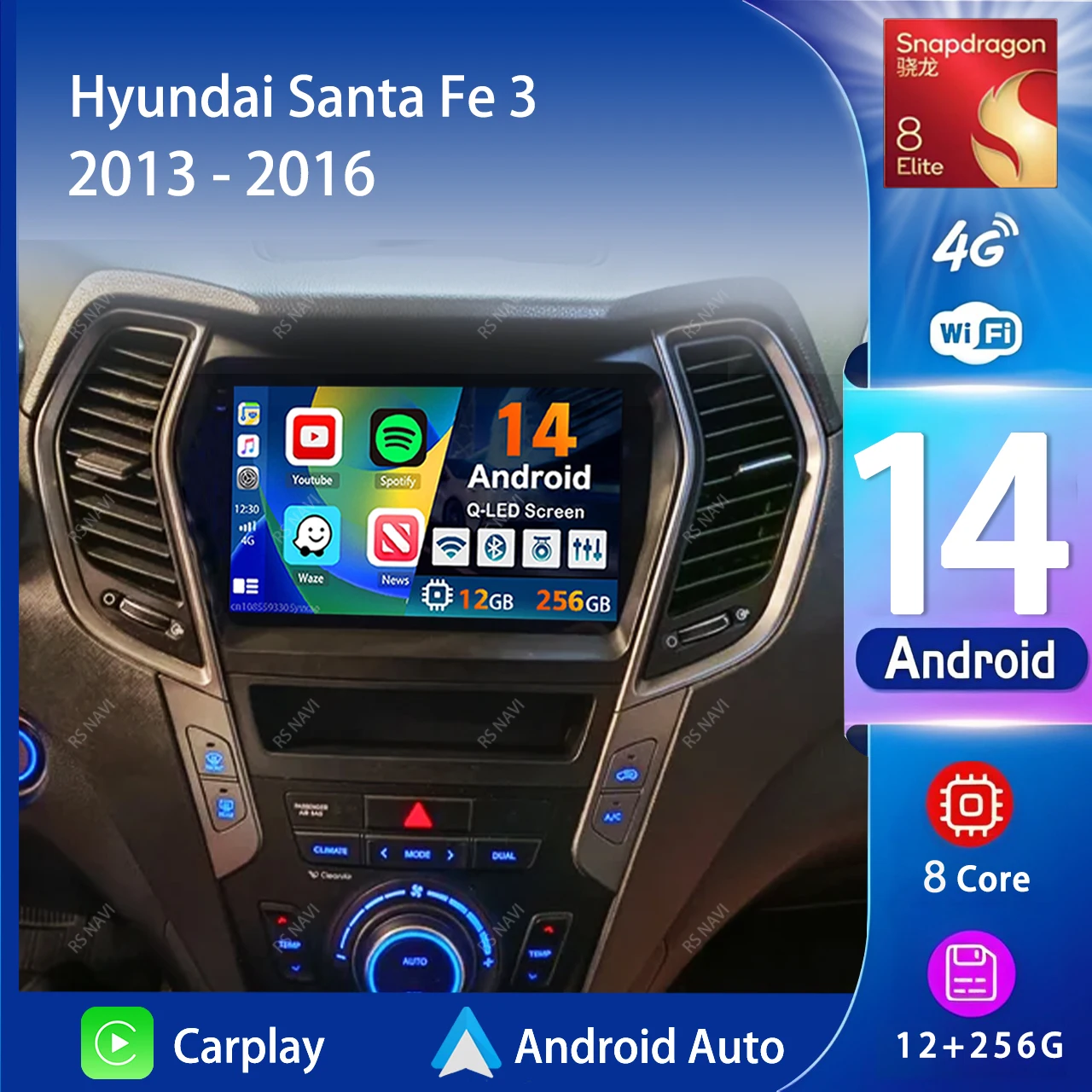 Фото Android 14 Carplay Auto 2K экран автомобильный радиоприемник мультимедийный плеер для Hyundai Santa Fe 3 2013-2016 авторадио GPS стерео головное устройство №1