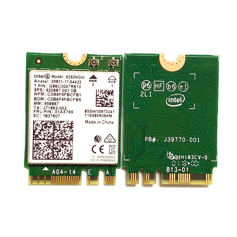

Новинка для Intel Dual Band 9260 AC 9260NGW NGFF MU-MIMO 1730 Мбит/с 1,73 Гбит/с WiFi для Bluetooth 5,0 беспроводная карта подходит для Windows 10