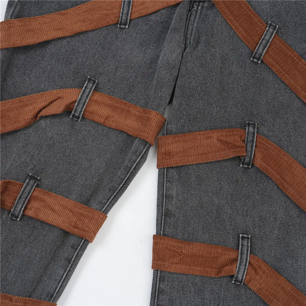 2023 Men Hip Hop Denim Pants Jeans Streetwear Vintage Ribbon Design Denim Pants Harajuku Joggers Jeans Trousers Pants