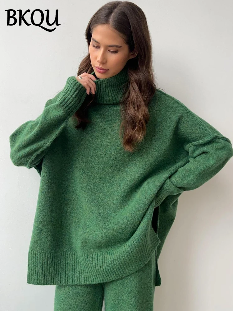 BKQU повседневные вязаные комплекты из двух предметов женская водолазка с