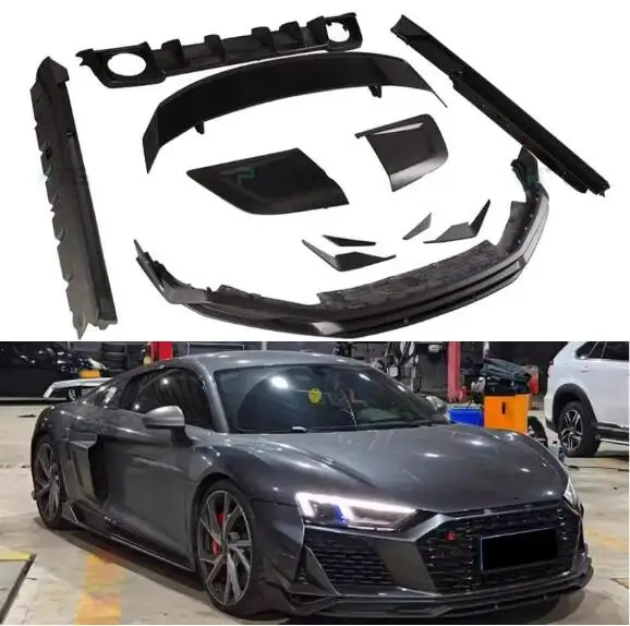 Для Audi R8 2019-2024 натуральный сухой карбоновый бампер передняя губа воздушный нож