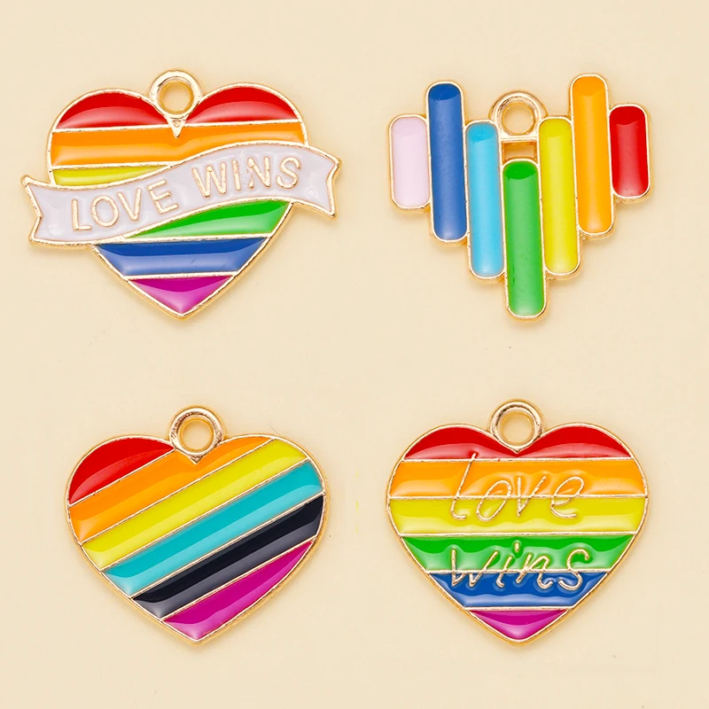 

10Pcs Alloy Love Heart Charms Handmade DIY Iridescence Enamel Love Wins Pendant Earring Necklace Fashion Jewelry for Gift Friend