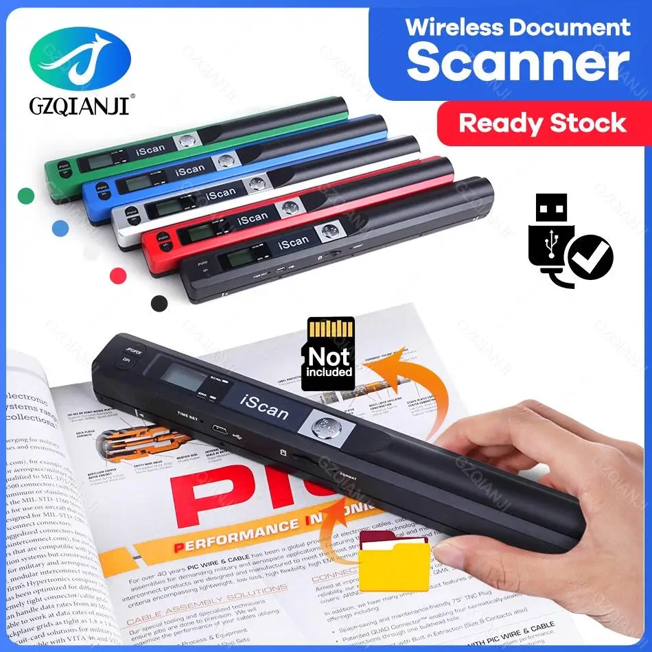 

Mini iScan Scanner Handheld Portable A4 Book Document Image Scanner 900DPI LCD Display JPG/PDF Format Offline Digital Scanning