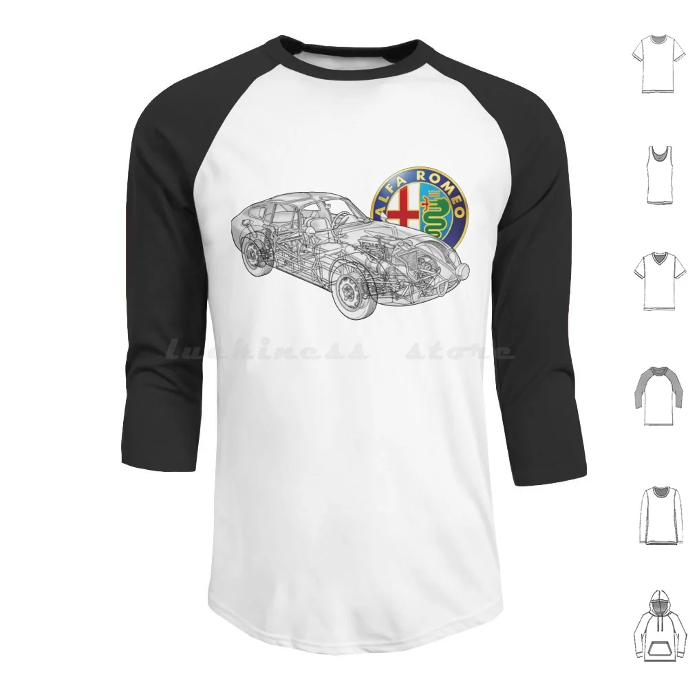 

Итальянская спортивная ретро 2-дверная машина Giulia Tz. Художественные художественные толстовки Cutaway с длинным рукавом и шлейфом для автомобил...