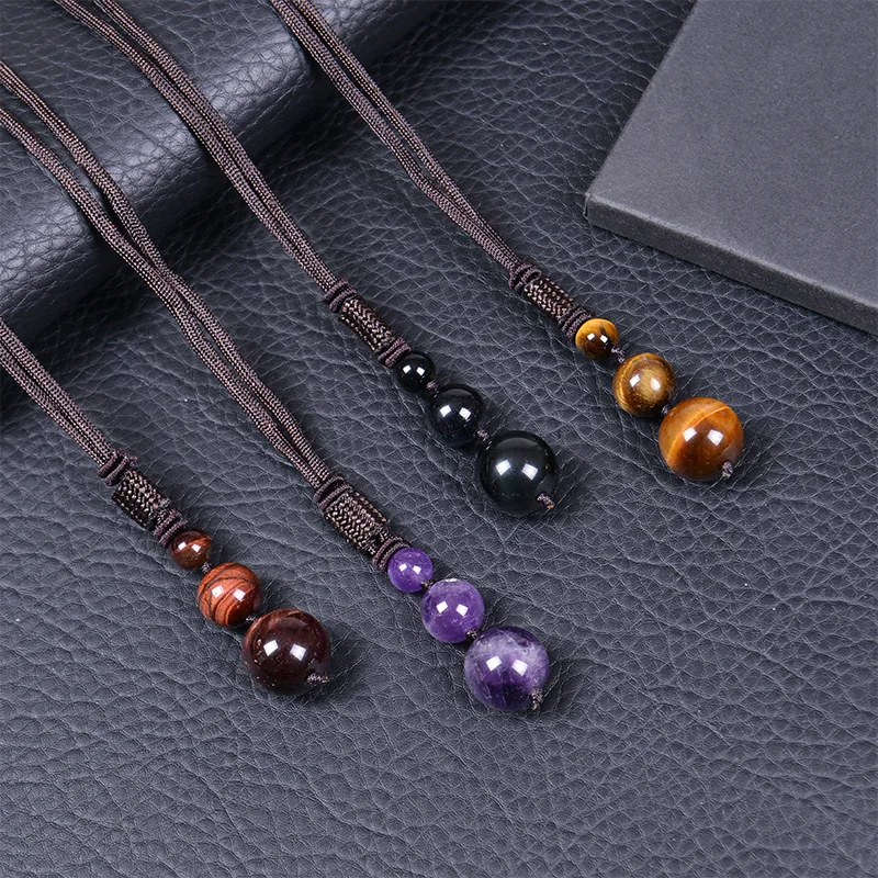 

16MM Stone Pendant Necklace Adjustable Natural Amethyst Pendant Necklace for Men and Women Jewelry