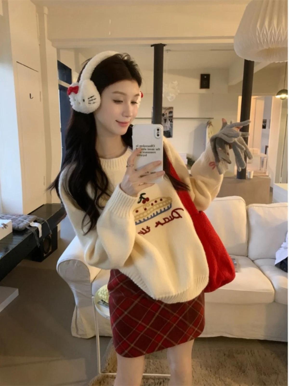 Корейская серия уменьшающий возраст милый жаккардовый вязаный свитер женский