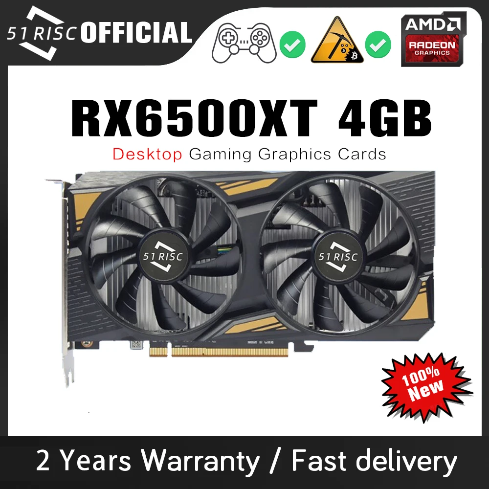 Графическая карта 51RISC Radeon RX 6500XT GDDR6 4 Гб 64-битный игровой компьютер GPU RX6500XT 4GD6 GA настольная видеокарта AMD с 2 вентиляторами - 200 лучших товаров с Али