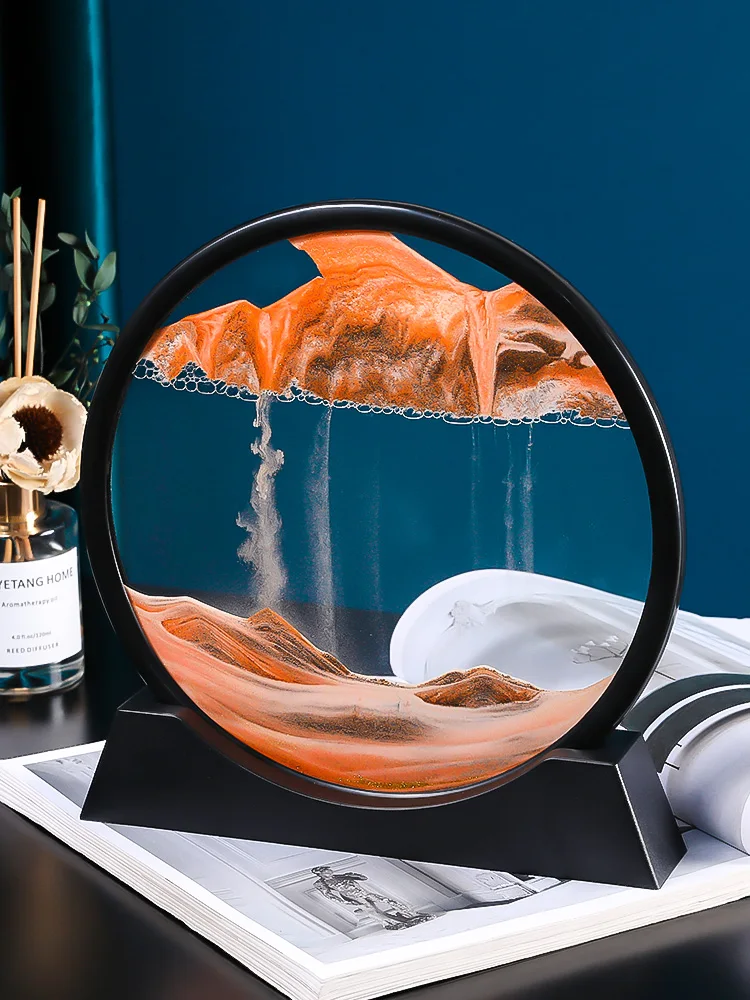 

7/12inch Moving Sand Art Picture Round Glass 3D Deep Sea Sandscape In Motion Display Flowing Sand Frame Sand Painting