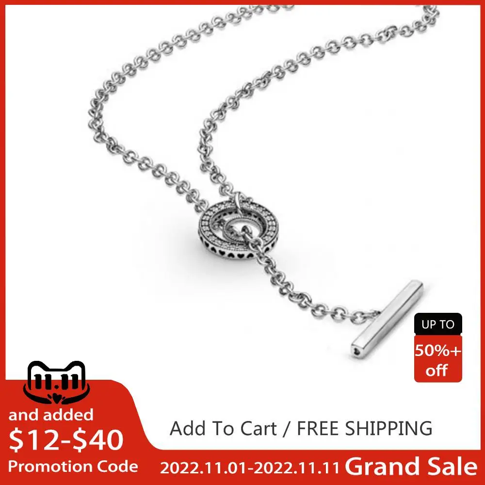 

Comfortable to Wear High Grade Zircon Pave Circle T bar Heart Necklace Women Necklace Original Gift For Girl Friend