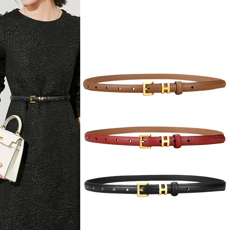 Leather Belt for Women Fashion Designer Pin Buckle Black Belts for Jeans Pants Chic Luxury Brand Vintage Strap Female Waistband