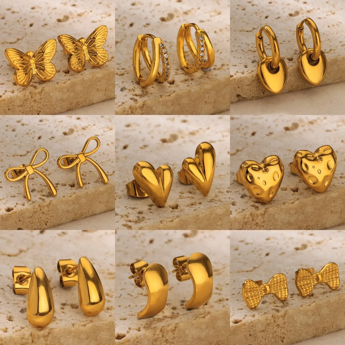 Винтажные серьги-гвоздики из нержавеющей стали с геометрическим рисунком