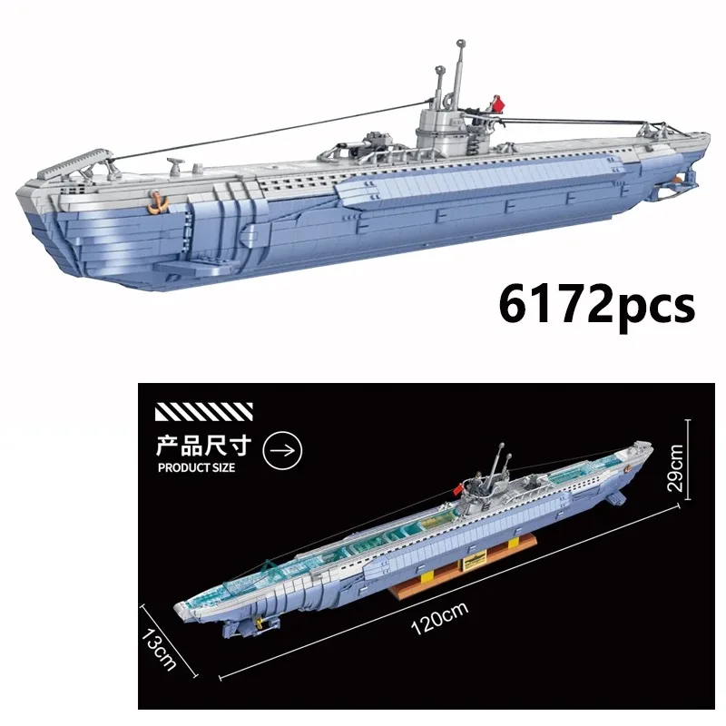 

2023 New Ww2 German U-boat Building Blocks Model MOC Military Submarine Weapon Bricks Sets for Adults Toys for Children Gift