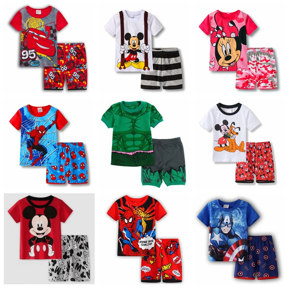 

Summer Mickey Pajamas Kids Boys Clothing Sets Children Fashion Pyjamas Spiderman Sleepwear Toddler Pijamas Set Frozen Top Pants