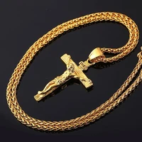 catholic retro golden and silver color cross pendant necklace men and women fashion jewelry jesus christ long chain necklaces