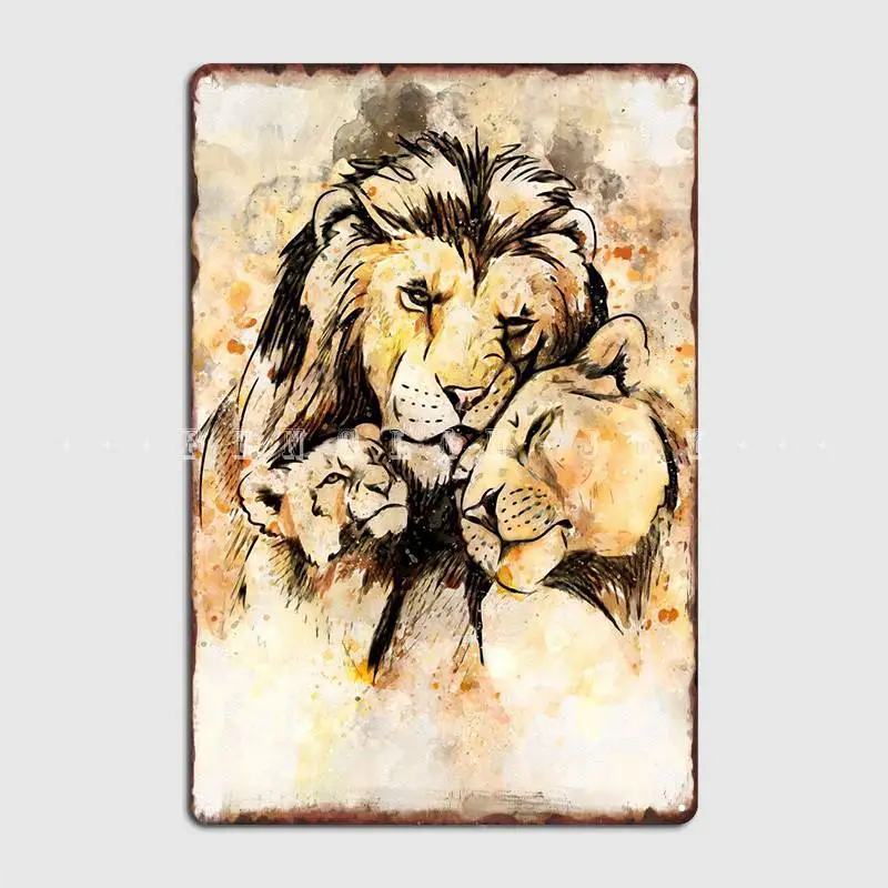 

Lion Family Watercolor Metal Sign Cinema Garage Club Bar Painting Décor Customize Tin Sign Poster