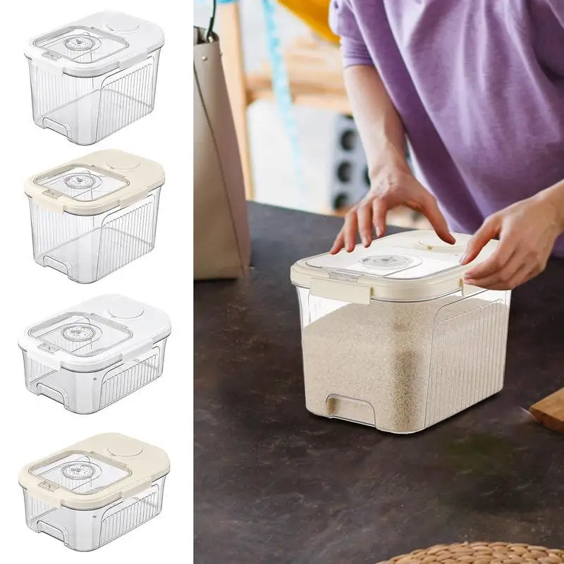

Rice Storage Box Magnetic Opening Non Slip Transparent Dry Food Container For Grain Flour Rice Storage Box Organiser For Kitchen