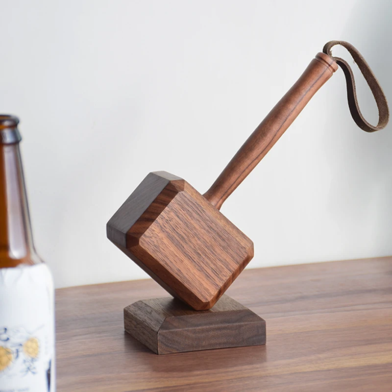 

Decoration Home Prop Bottle Gift Hammer For Ornament Kitchen Party Gadgets Wooden Statue Multifunction Thor's Opener Walnut Bar